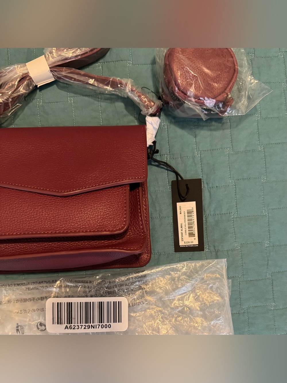 NWT Botkier Cobble Hill Leather Crossbody Bag Malbec $228